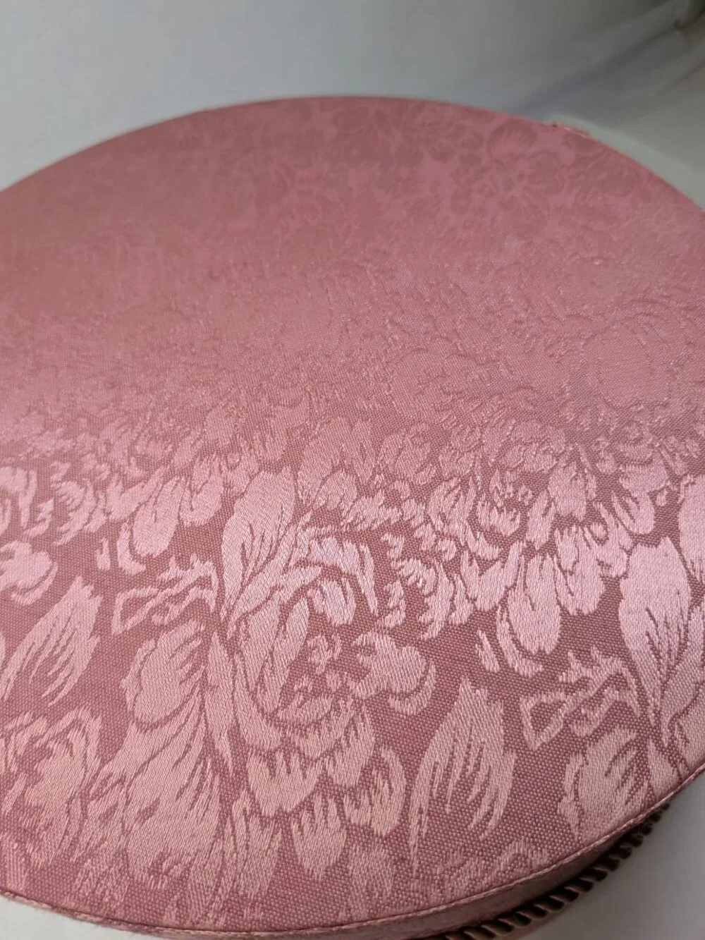 VTG Floral Damask Fabric Round Hat Boxes Set Navy Blue Bright Floral Rose Pink